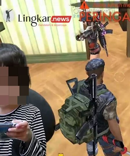 ilustrasi seorang anak kecil memainkan game free fire