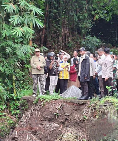 menteri pu dody hanggodo meninjau jembatan penghubung yang putus di desa pakusari jember