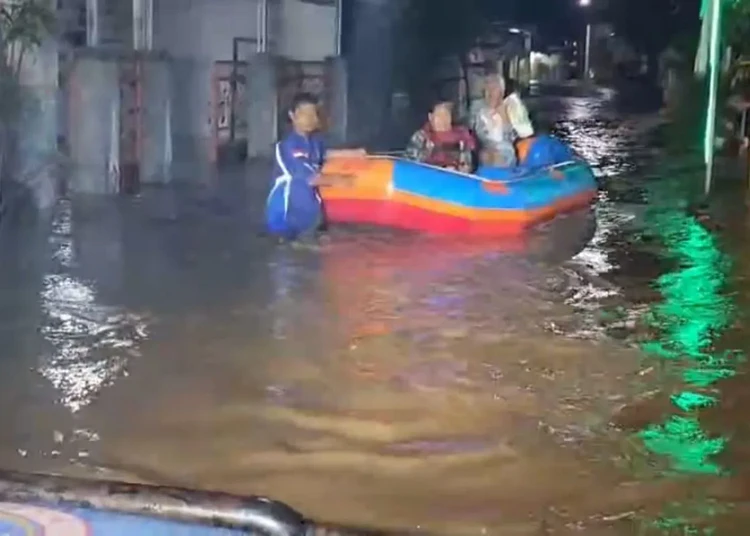 Banjir Jember Rendam 23 Desa, 7.445 KK Terdampak dan 1 Warga Meninggal 1 relawan baret resue evakuasi warga terdampak banjir di jember